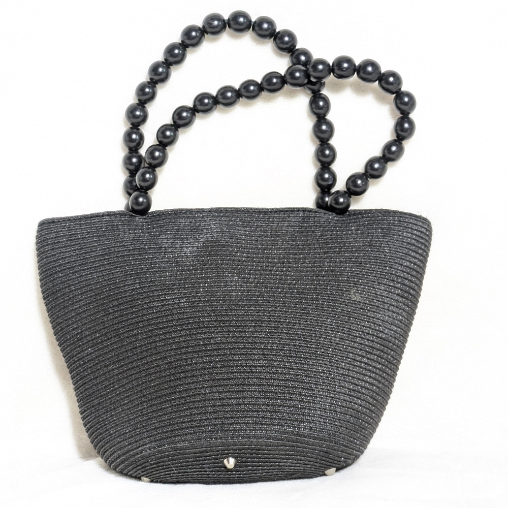 Vintage Talbot's Women's Black Woven Bucket Bag Purse Beaded Handle‎ Resortwear